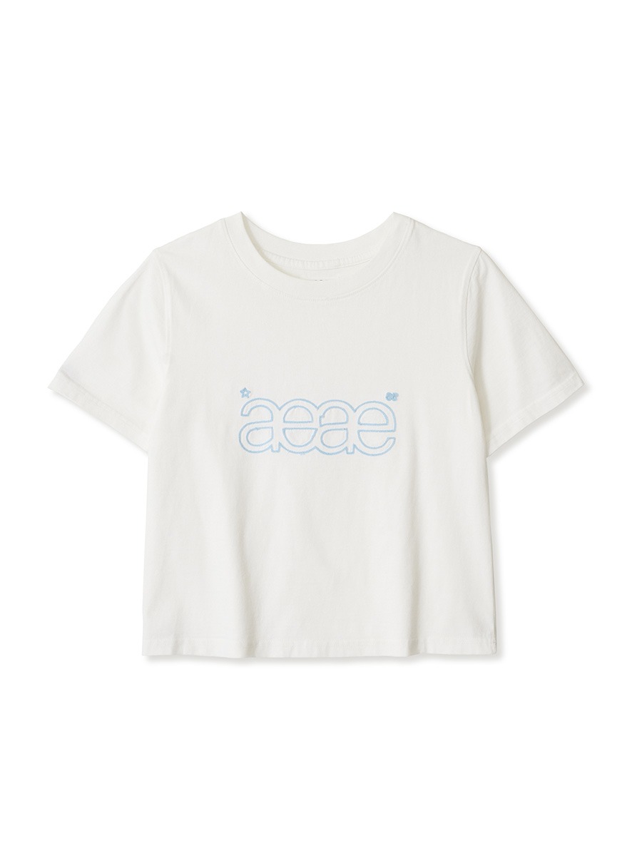 [aeae] AEAE STITCH LOGO CROP T-SHIRTS - WHITE